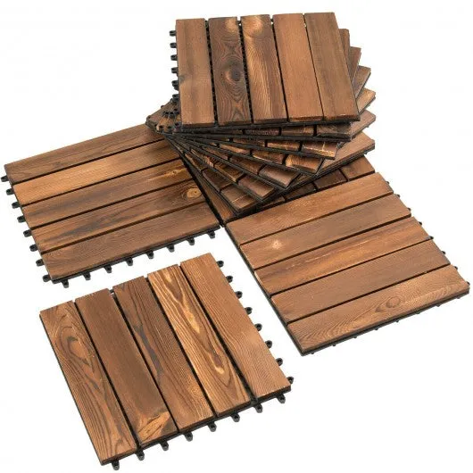 11 PCS 12" x 12" Interlocking Wood Deck Tiles Patio Pavers Floor