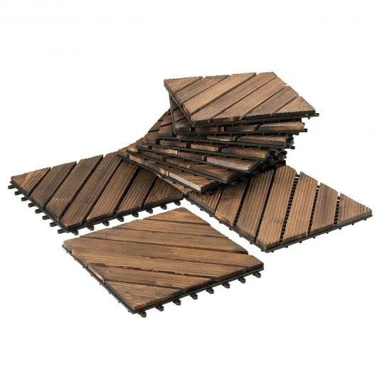 11 PCS Interlocking Wood Deck Tiles Patio Pavers Tiles Diagonal Floor