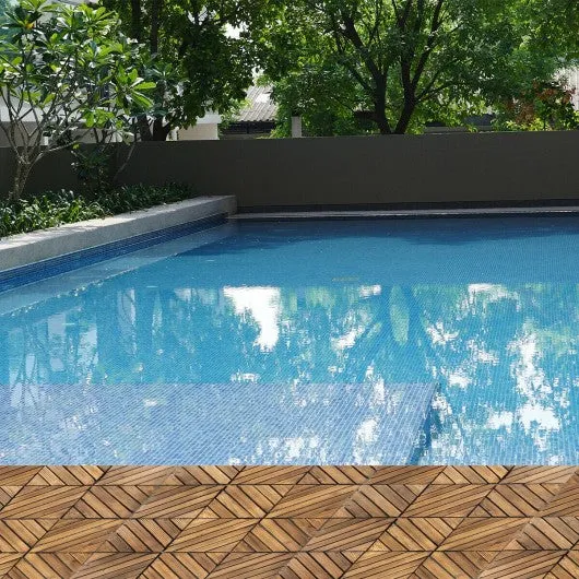 11 PCS Interlocking Wood Deck Tiles Patio Pavers Tiles Diagonal Floor