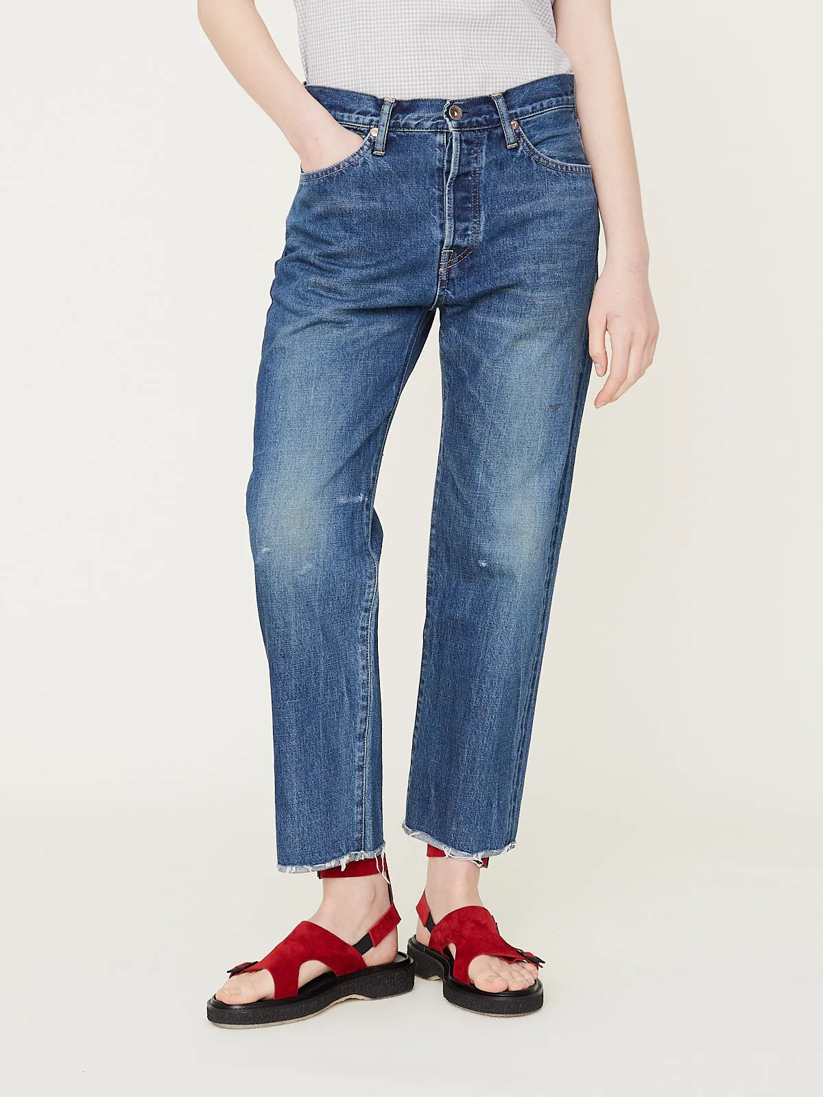 13.5oz Selvedge Denim Used Ankle Cut in Dark Vintage