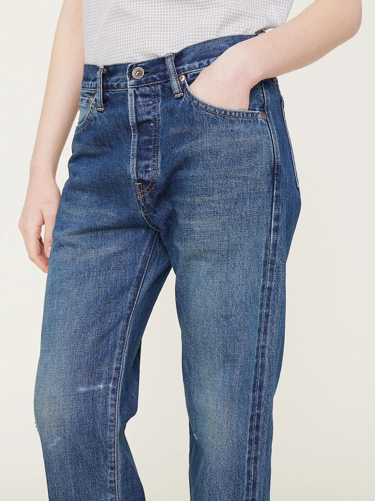 13.5oz Selvedge Denim Used Ankle Cut in Dark Vintage