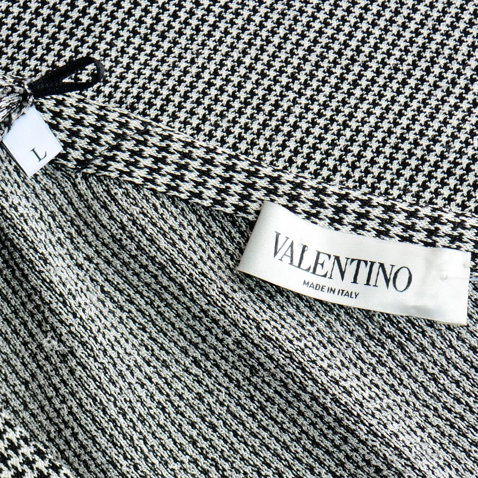 2000s Valentino Black & White Houndstooth Check Ruffle One Shoulder Top