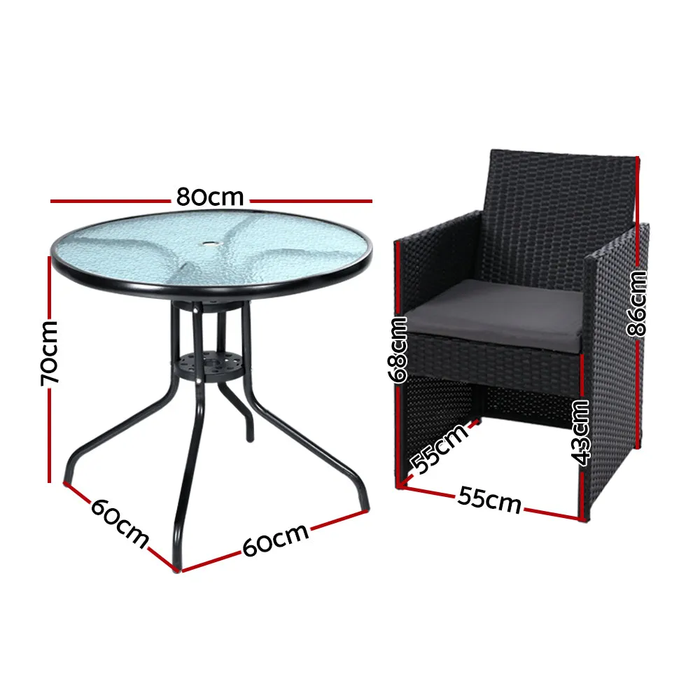 3PC UV-Resistant Rattan Bistro Set with Cushions by Gardeon