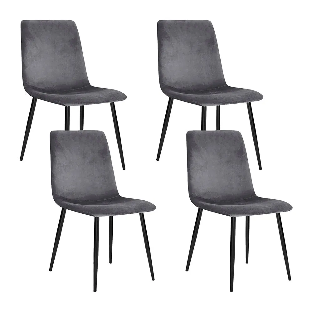 4 Grey Velvet Dining Chairs, Iron Legs, Anti-Slip - Artiss