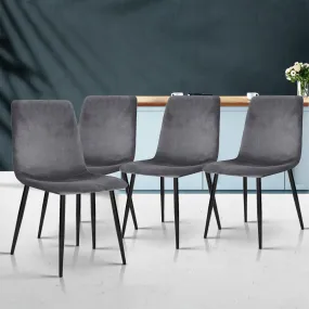 4 Grey Velvet Dining Chairs, Iron Legs, Anti-Slip - Artiss