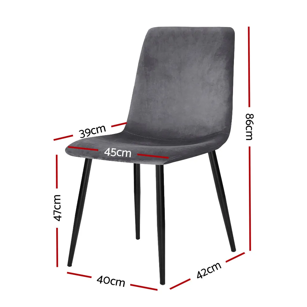4 Grey Velvet Dining Chairs, Iron Legs, Anti-Slip - Artiss