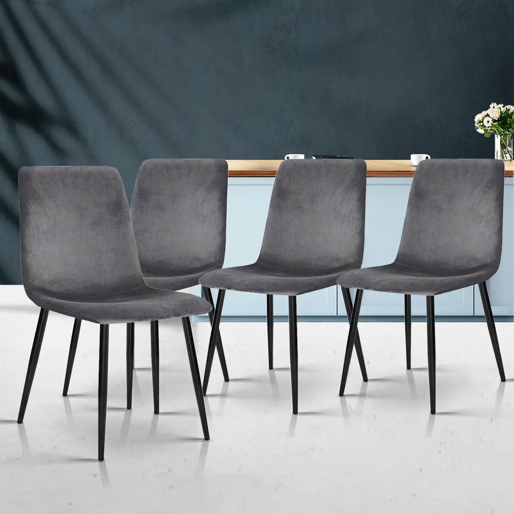 4 Grey Velvet Dining Chairs, Iron Legs, Anti-Slip - Artiss