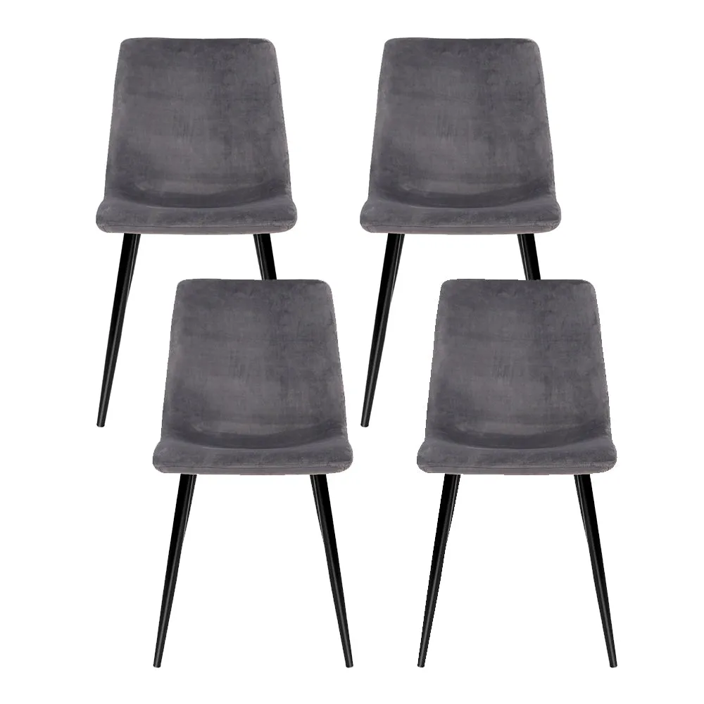 4 Grey Velvet Dining Chairs, Iron Legs, Anti-Slip - Artiss