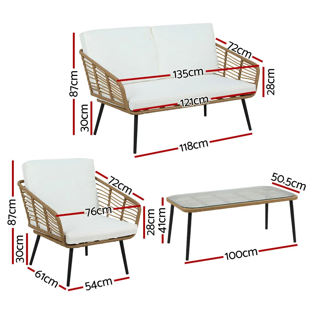 4-Piece Rattan Sofa Set, UV-Resistant, Cushions Gardeon