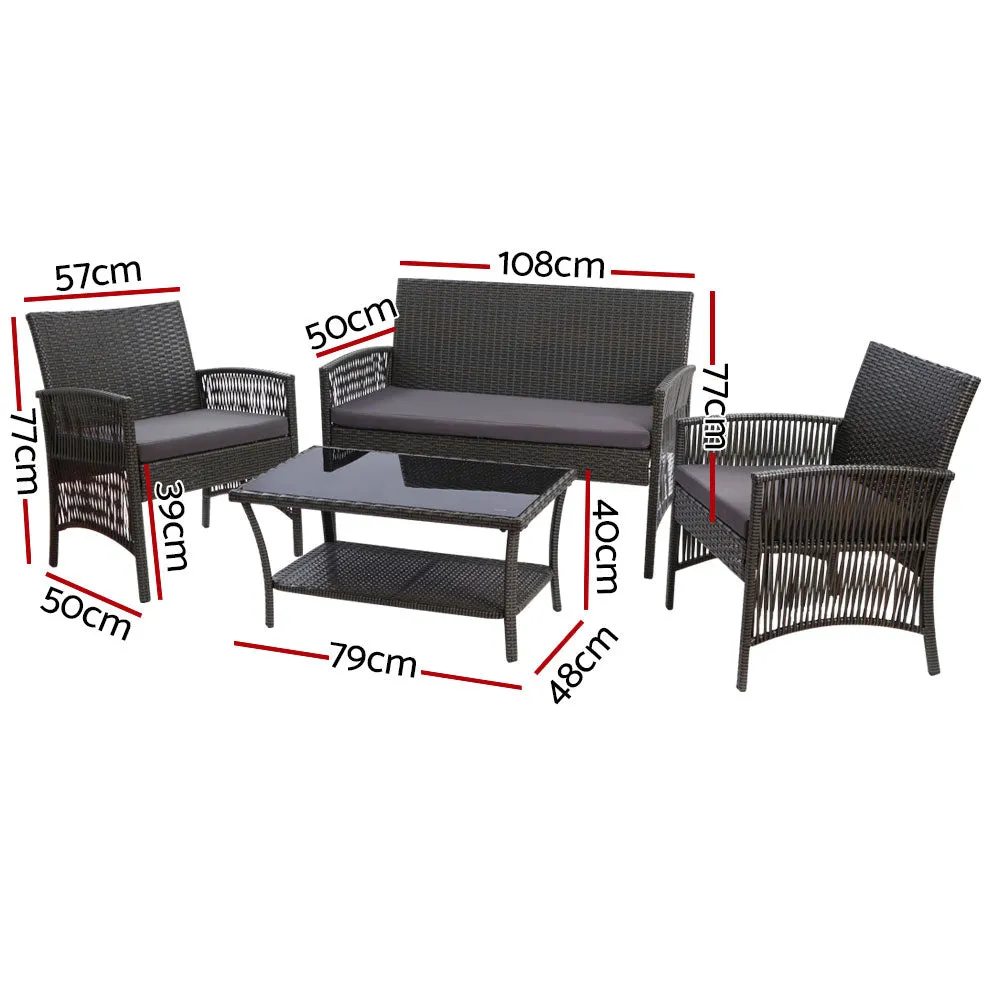 4PC UV-Resistant Outdoor Sofa Set w/ Storage Cover - Gardeon