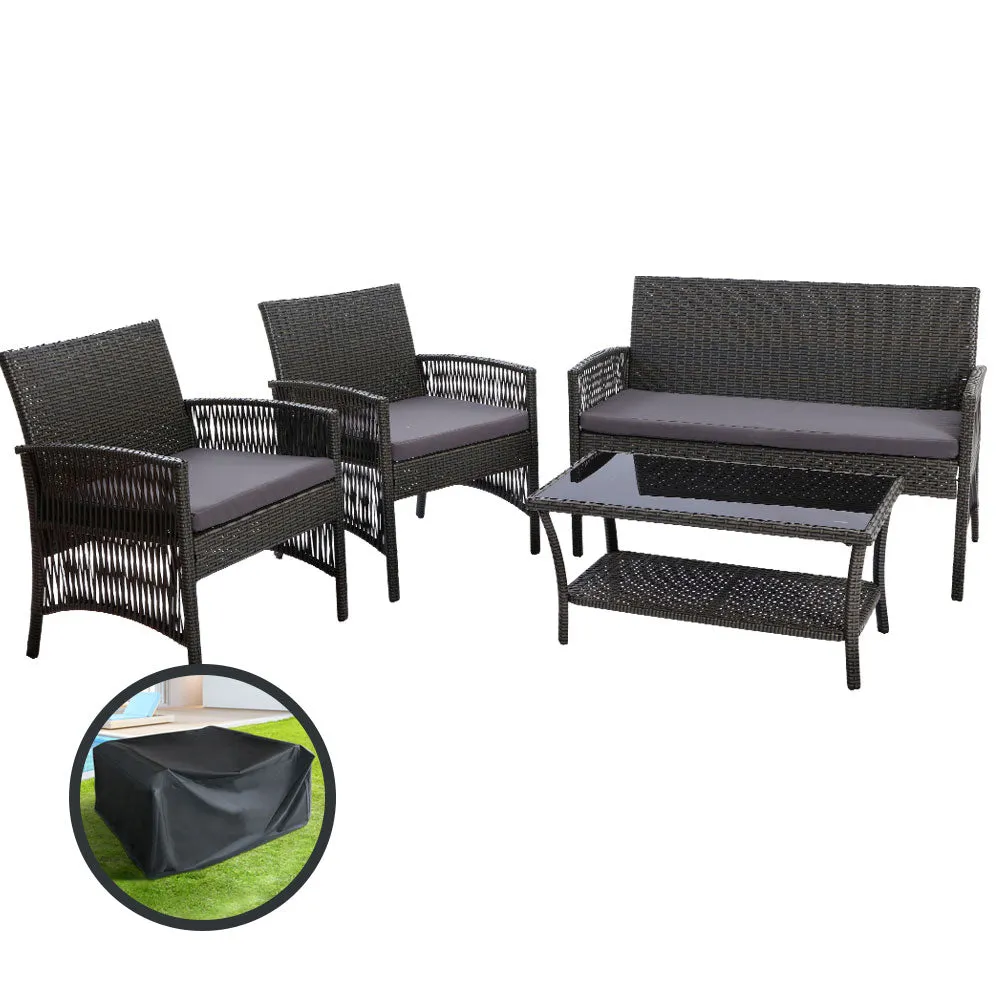 4PC UV-Resistant Outdoor Sofa Set w/ Storage Cover - Gardeon