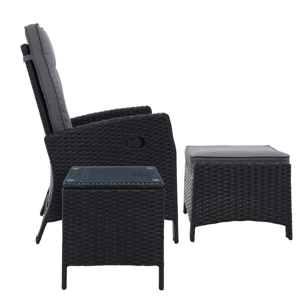 5 Piece Elise Outdoor Recliner Chair Ottoman and Table Set Black