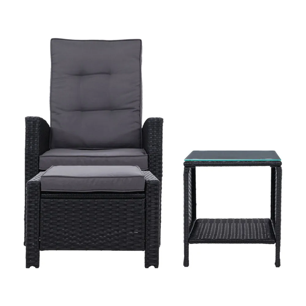 5 Piece Elise Outdoor Recliner Chair Ottoman and Table Set Black