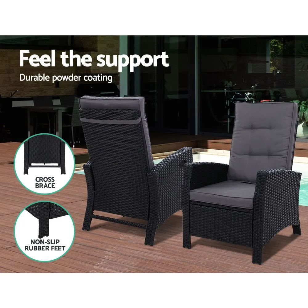 5 Piece Elise Outdoor Recliner Chair Ottoman and Table Set Black