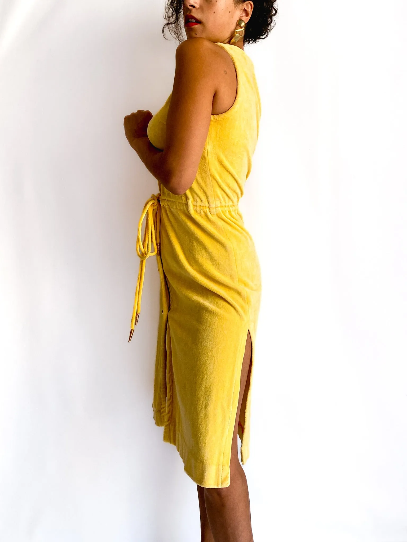 70s/80s vintage yellow velvet pool-side dress