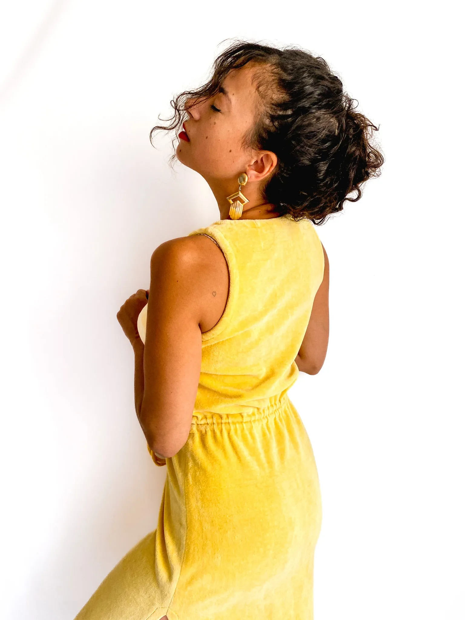 70s/80s vintage yellow velvet pool-side dress