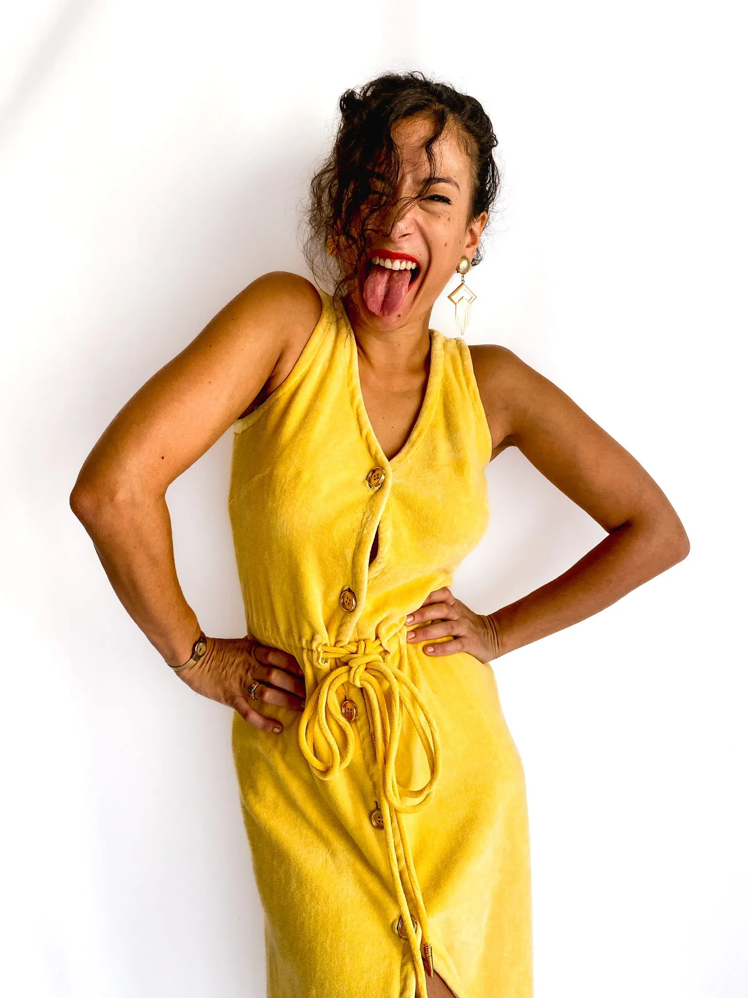 70s/80s vintage yellow velvet pool-side dress