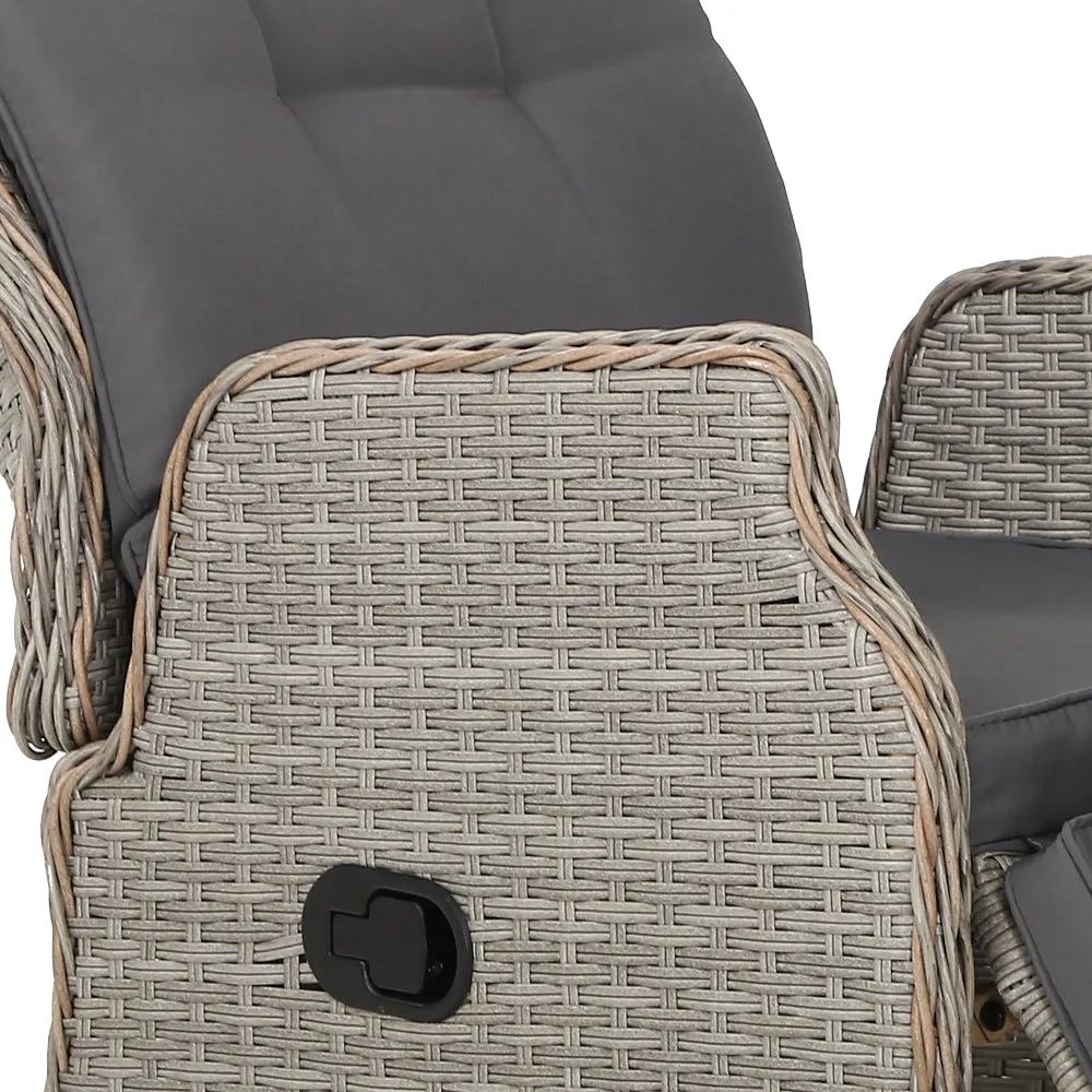 Adjustable UV-Resistant Wicker Recliner Chair, Grey - Gardeon