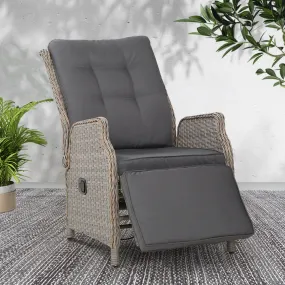 Adjustable UV-Resistant Wicker Recliner Chair, Grey - Gardeon