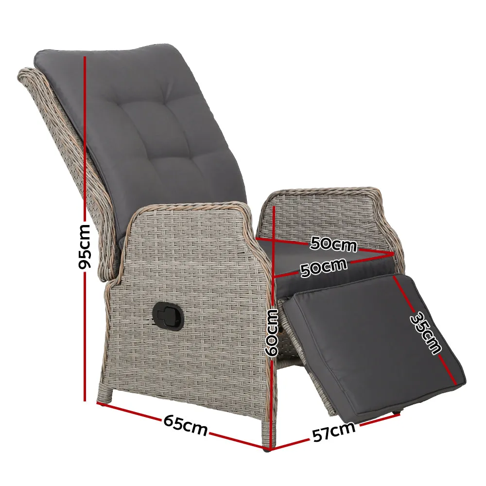 Adjustable UV-Resistant Wicker Recliner Chair, Grey - Gardeon