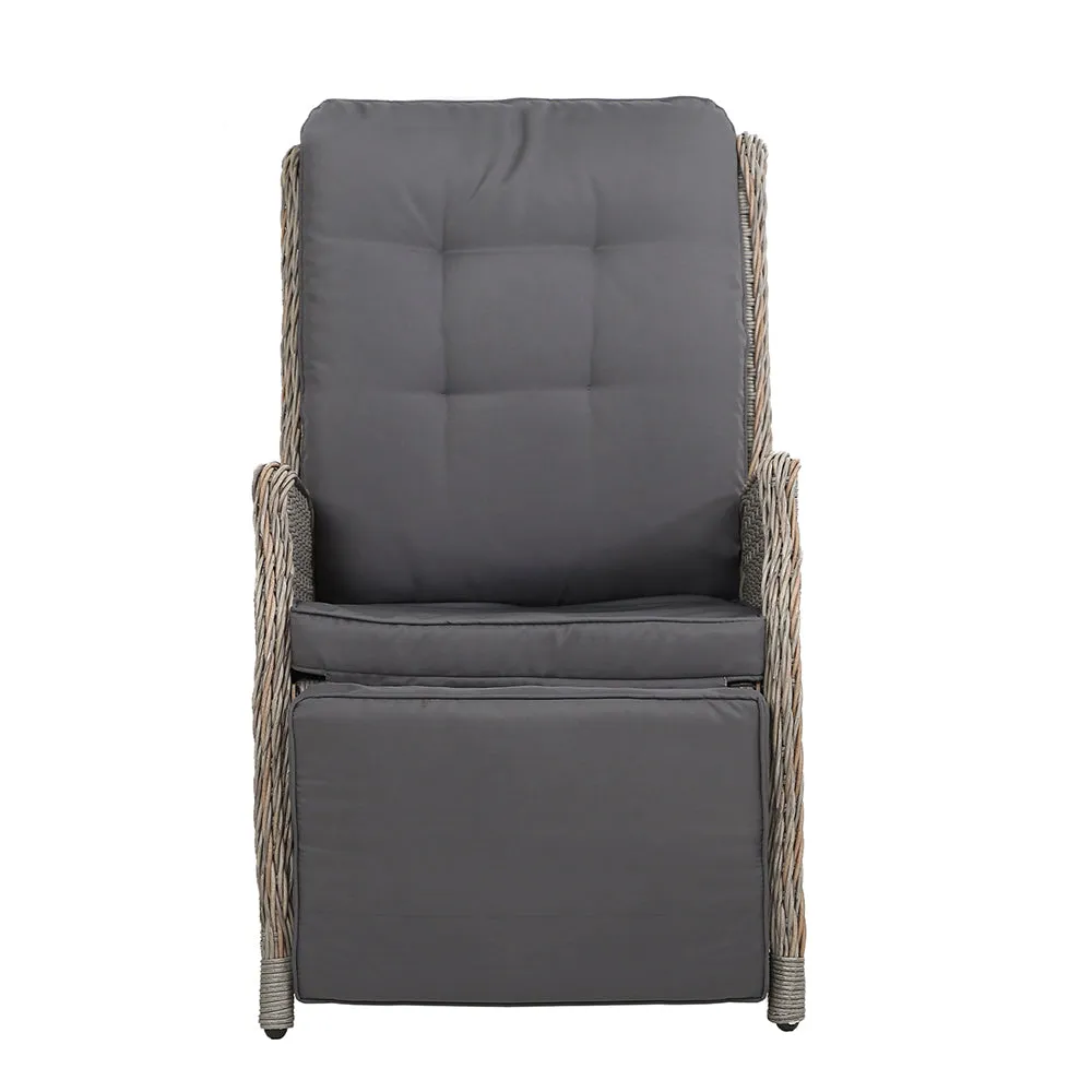Adjustable UV-Resistant Wicker Recliner Chair, Grey - Gardeon