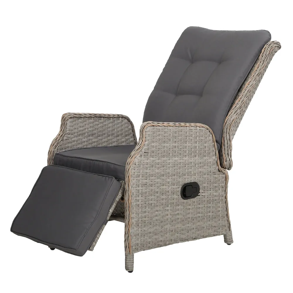 Adjustable UV-Resistant Wicker Recliner Chair, Grey - Gardeon