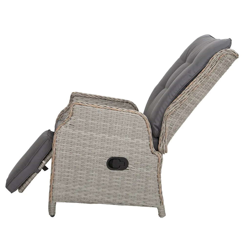 Adjustable UV-Resistant Wicker Recliner Chair, Grey - Gardeon