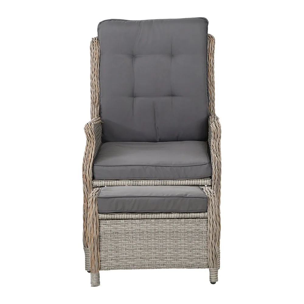 Adjustable Wicker Recliner Chair Set, Steel Frame - Gardeon