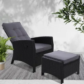Adjustable Wicker Recliner Chair Set, UV-resistant, Gardeon