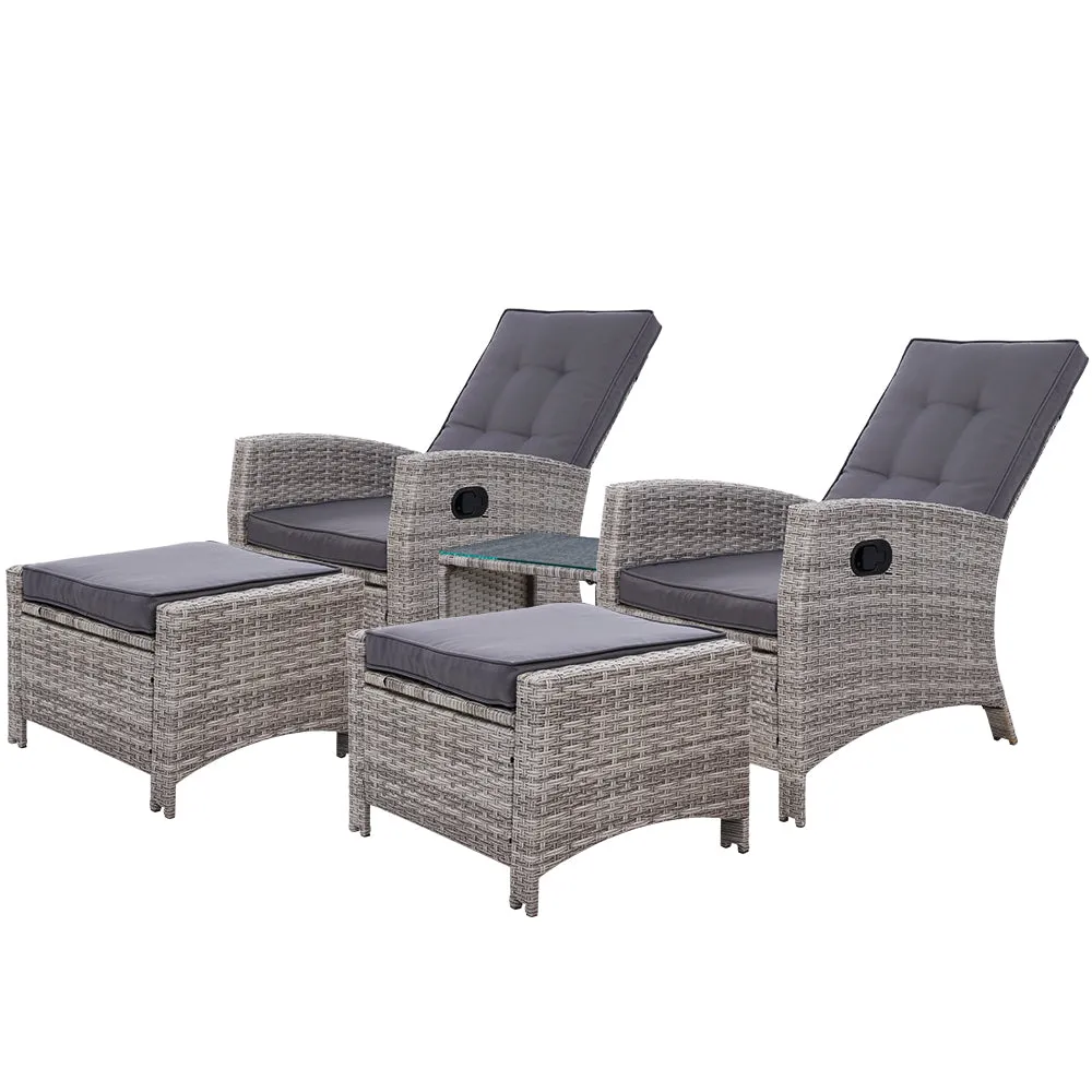 Adjustable Wicker Recliner Set 5PC with Table - Gardeon
