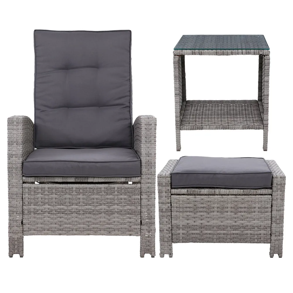 Adjustable Wicker Recliner Set 5PC with Table - Gardeon