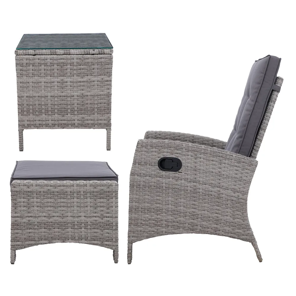 Adjustable Wicker Recliner Set 5PC with Table - Gardeon