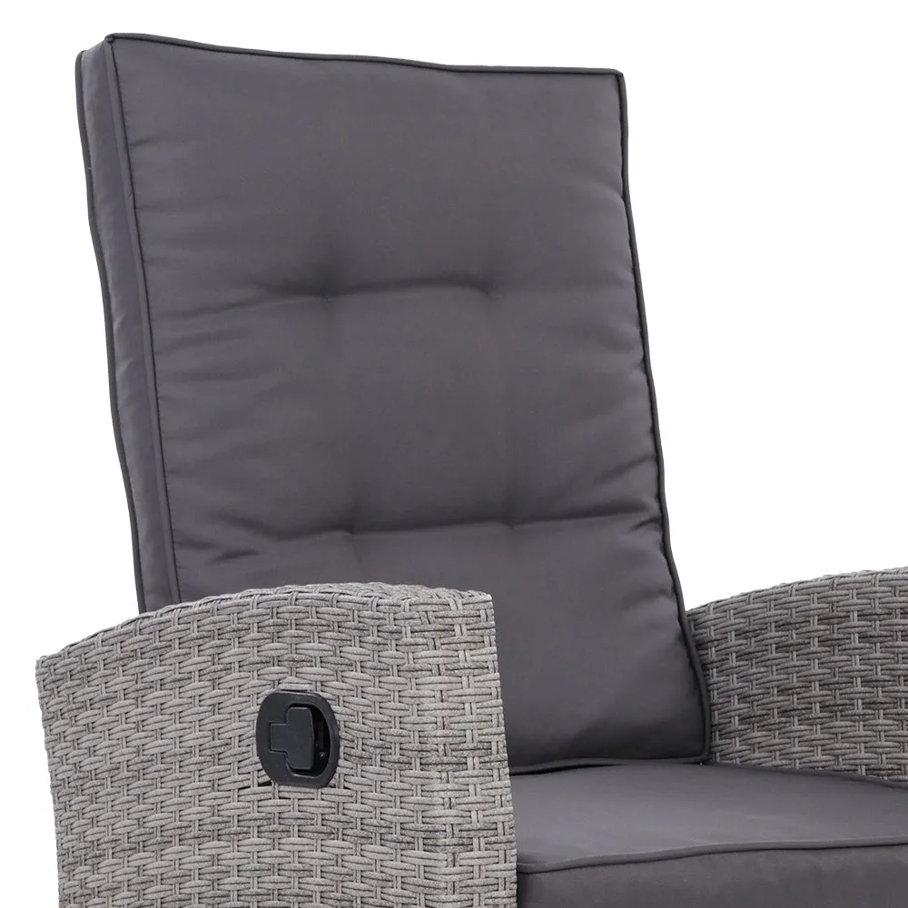 Adjustable Wicker Recliner Set 5PC with Table - Gardeon