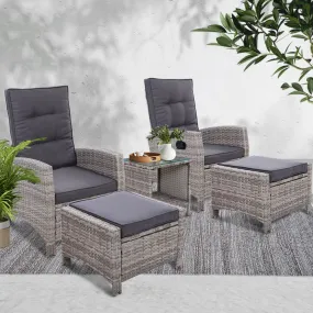 Adjustable Wicker Recliner Set 5PC with Table - Gardeon
