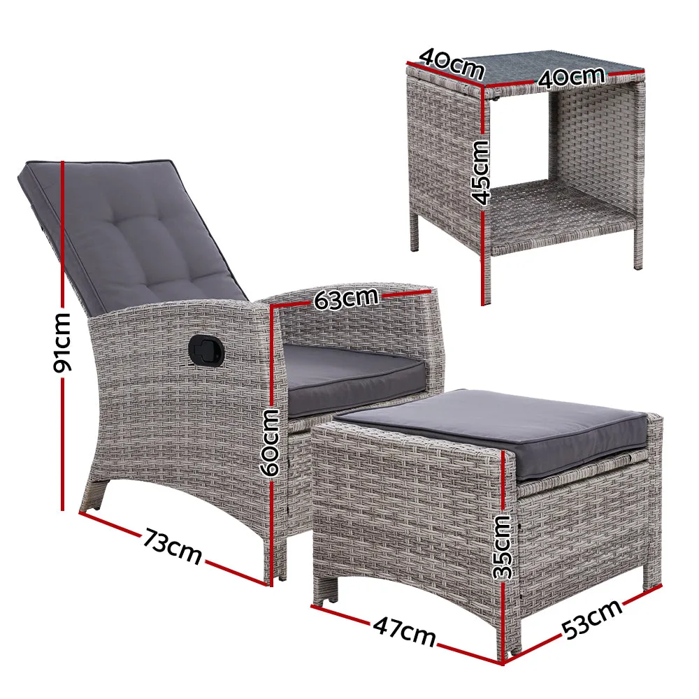 Adjustable Wicker Recliner Set 5PC with Table - Gardeon