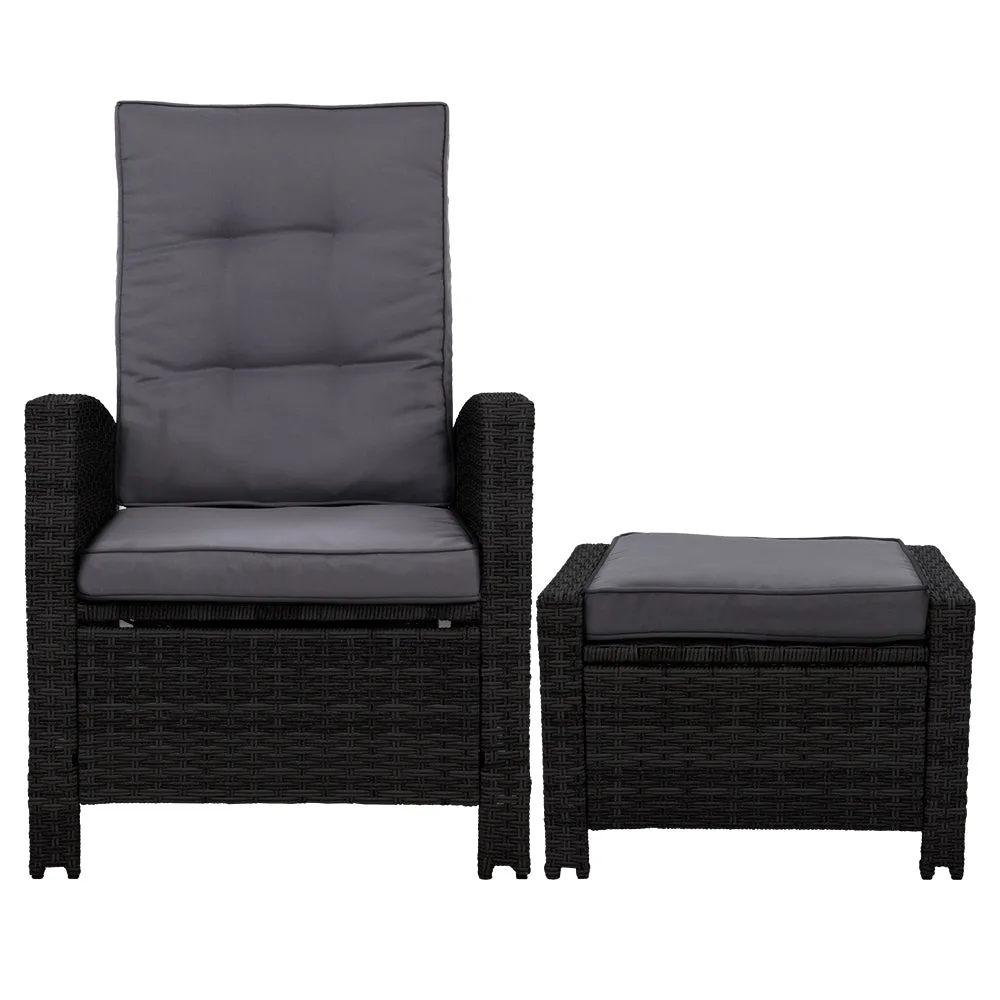 Adjustable Wicker Recliner Set with Ottoman, Outdoor - Gardeon