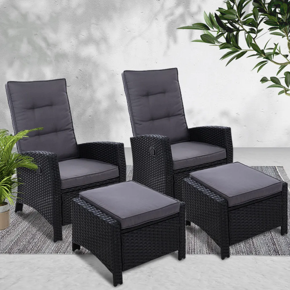 Adjustable Wicker Recliner Set with Ottoman, Outdoor - Gardeon