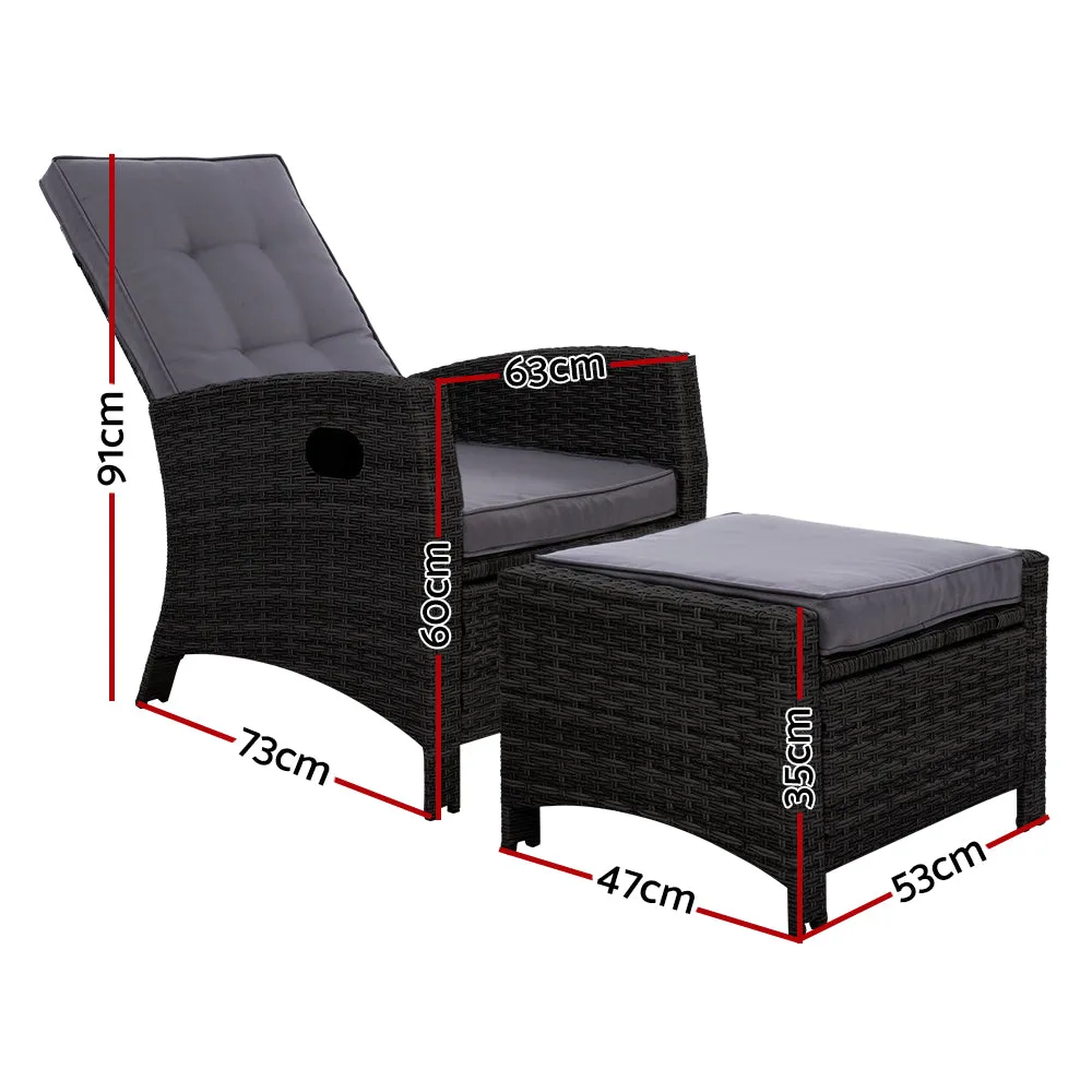 Adjustable Wicker Recliner Set with Ottoman, Outdoor - Gardeon