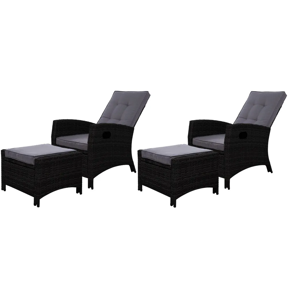Adjustable Wicker Recliner Set with Ottoman, Outdoor - Gardeon