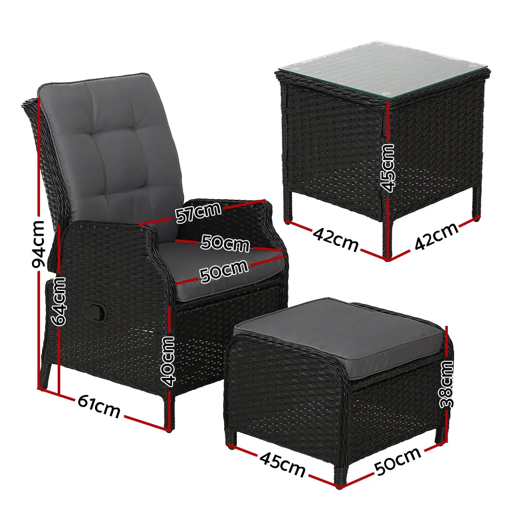 Adjustable Wicker Recliner Set with Ottomans & Table by Gardeon