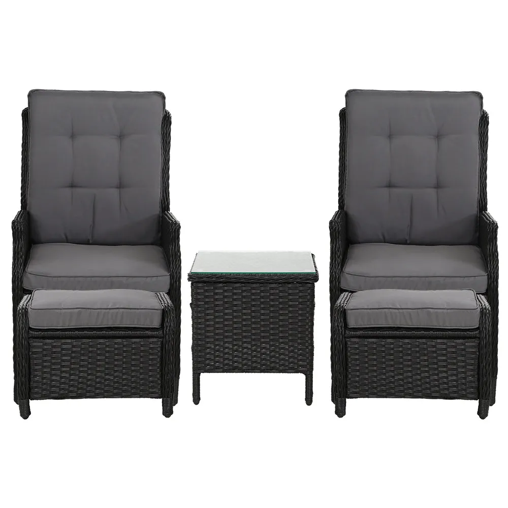 Adjustable Wicker Recliner Set with Ottomans & Table by Gardeon