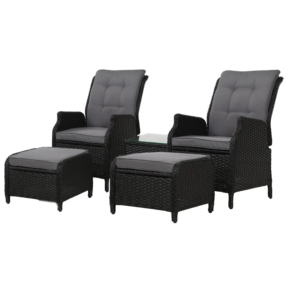 Adjustable Wicker Recliner Set with Ottomans & Table by Gardeon