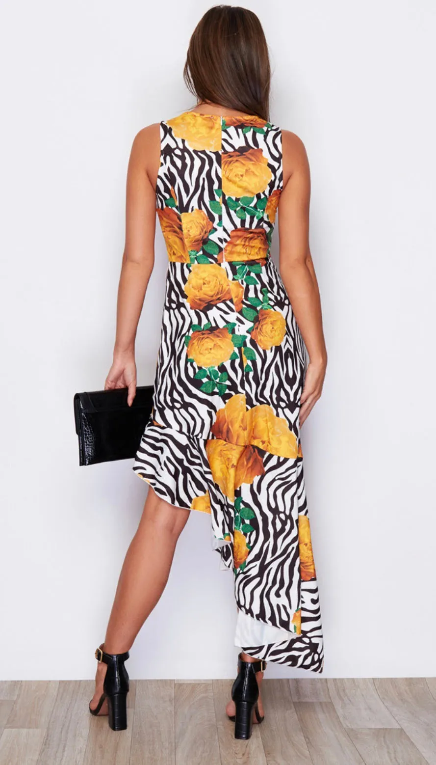 Ainsley zebra flower print high low dress