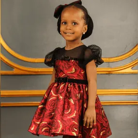 BABY GIRLS WINE DAMASK DRESS