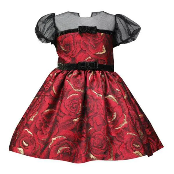 BABY GIRLS WINE DAMASK DRESS