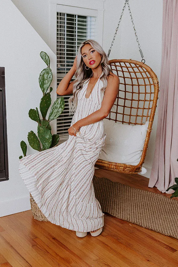 Bahama Nights Halter Maxi In Iced Latte