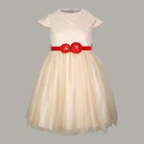 BALL DRESS WITH RED VELVET BELT FOR GIRLS