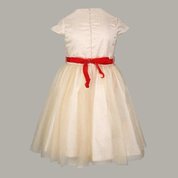 BALL DRESS WITH RED VELVET BELT FOR GIRLS