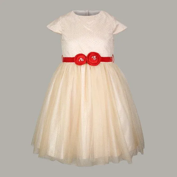 BALL DRESS WITH RED VELVET BELT FOR GIRLS