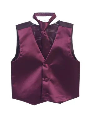 Big Boys Wine Three Button Satin Vest Tie 2 Pc Set 8-16